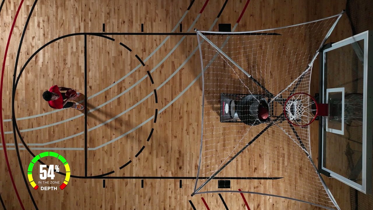 Splash Meter depth reading shown over a shot in flight