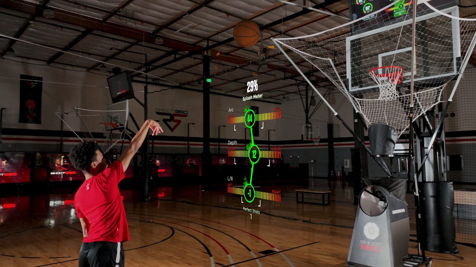 Shooting bay with Splash Meter hoop and rebounder